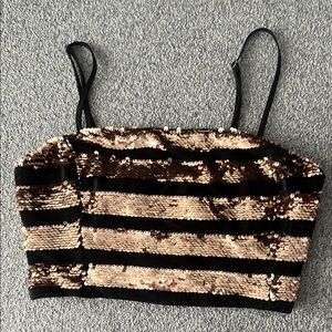 Sequin Striped Crop Top - Black and Gold